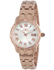Invicta Womens 14997 Angel Silver Textured Dial with White Mother of Pearl Border Diamond Accented 18k Rose Gold Ion-Plated Stainless Steel Watch