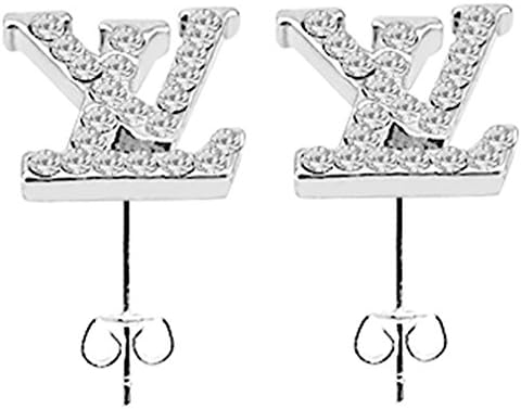 Silver plated LV earring with CZ Clear crystals - Packed in a lovely gift box