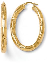 14k Yellow gold Leslies ForeverLite Polished and Textured Oval Hoop Earrings