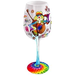 Bottom Up 15-Ounce Hippie Chicks Handpainted Wine Glass