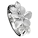 Sterling Silver Synthetic CZ Plumeria and Maile Leaf Ring