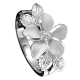 925 Silver Plumeria w/ Maile Leaf Ring Hawaiian Jewelry