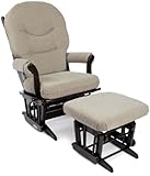 Dutailier Foam/Round Back Cushion Design Sleigh Glider Multiposition and Ottoman Combo, Linway Teal Blue/Beige Stripe