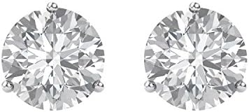 14K White 7.5mm Round Forever Brilliant Created Moissanite 3-Prong Threaded Post Stud Earrings