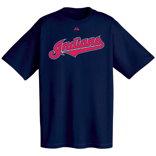 Cleveland Indians Official Wordmark Short Sleeve T-Shirt,Navy (XX-Large)