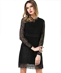 Acrylic Long Sleeves Lace Sheer Spring Floral Print Shift Tunic 