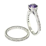 Classic/Vintage Wedding Ring Set w/Amethyst, White CZs