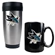 San Jose Sharks NHL Stainless Steel Travel Tumbler & Black Ceramic Mug Set - Primary Logo by Great American Products