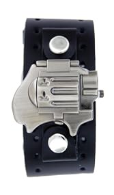 Biker Gun Flip Watch With Black Leather Cuff Band US-W0951