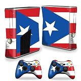 Protective Vinyl Skin Decal Cover for Microsoft Xbox 360 S Slim + 2 Controller Skins Skins PuertoRican Flag