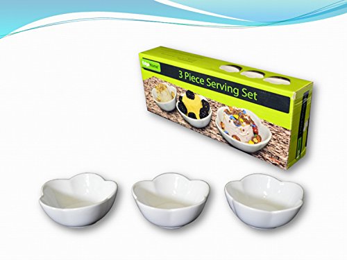 MICROWAVEABLE CERAMIC FLOWER SHAPE 3 PIECE SERVING SET