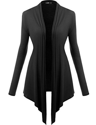 Thanth Womens Comfy Rayon Drape Collar Long Sleeve Cardigan BLACK Large