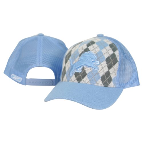 Detroit Lions Baby Blue Argyle Trucker Style Adjustable Baseball Hat - Blue