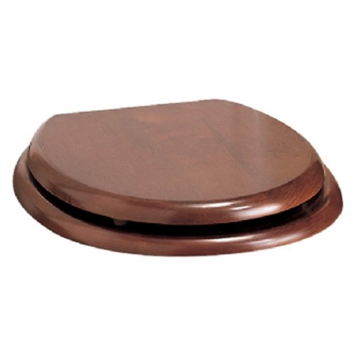 Porcher 71125-00.640 Round Front Slow Close Toilet Seat with Brushed Nickel Hinges, Antique Cherry
