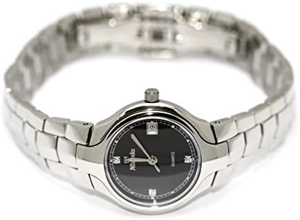 WOMENS NIVADA ROUND STAINLESS STEEL SWISS WATCH BLACK DIAMOND DIAL