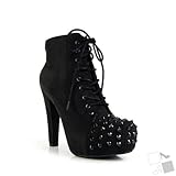 Speed Limit 98 Women's Prius Faux Suede Studded Toe Chunky Heel Ankle Lace up Boots Size - 8 US,Color - BLK