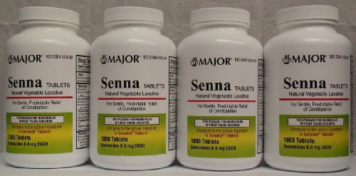 Senna 8.6 MG Generic for Senokot Natural Vegetable Laxative Tab. 1000 ea 4 PACK Total 4000 Tablets