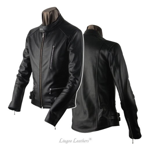 【COW牛革】ロンドンスタイル　ＵＫシングルライダースジャケット《ブラック》 M