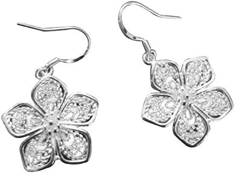 Hezong Sterling Silver Vintage Hollow Pattern Teardrop Pear Dangle Earrings (flower type)