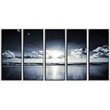 Black and white seascape canvas prints, sunset beach print on canvas, framed and ready to hang, modern home and office interior d&eacute;cor, wall art