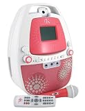CDG Karaoke Machine + Camera (watch yourself on TV + make a Video DVD), Kids Pink & White Wired Microphone, Graphics CD - Uses CD+G CD with Graphics, also a CD Player (Use on its own or connect to a separate TV) - Girls Night In Range - PINK - NEW COLOUR SCREEN + MP3 recording onto a USB or SD Memory card!