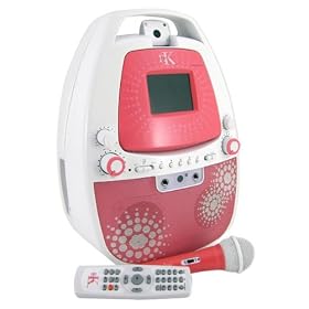 CDG Karaoke Machine + Camera (watch yourself on TV + make a Video DVD), Kids Pink & White Wired Microphone, Graphics CD - Uses CD+G CD with Graphics, also a CD Player (Use on its own or connect to a separate TV) - Girls Night In Range - PINK - NEW COLOUR SCREEN + MP3 recording onto a USB or SD Memory card!