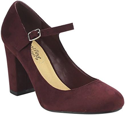 Cityclassified Comfort FE66 Women's Mary Jane High Chunky Block Heel Pumps, Color:VINO, Size:7.5