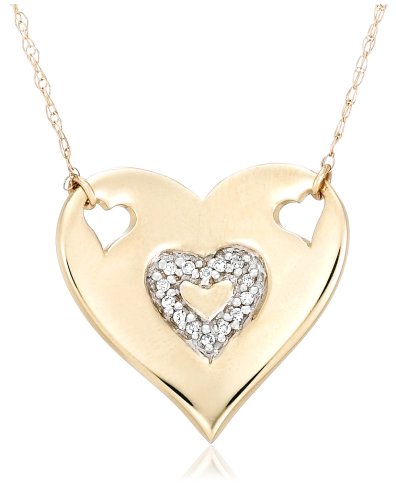 10k Choice of White or Yellow Gold Heart Pendant (.05 cttw, I-J Color, I2-I3 Clarity)