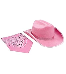 Aeromax Junior Cowboy Hat and Bandanna, Pink with Shimmering Ribbon