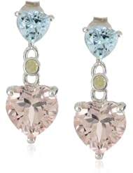 Sterling Silver Morganite, Blue Topaz and Diamond Earrings
