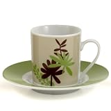 Green and Burgundy Leaf Retro Espresso Cup and Saucer Demitasse set, Service for 6