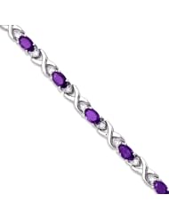 14k White Gold Natural Amethyst And Diamond Tennis Bracelet