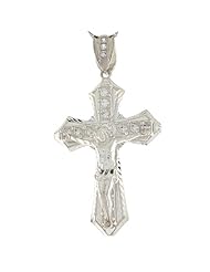 Sterling Silver 5.31cm White CZ Fancy Cross Jesus Crucifix Pendant Charm