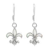 Sterling Silver White Opal Fleur de Lis Earrings
