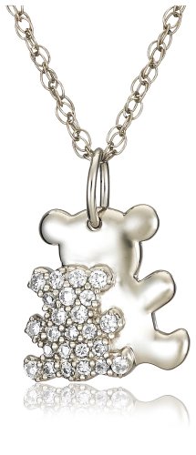 Platinum Overlay Sterling Silver Cubic Zirconia Bear Pendant, 18"