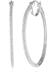 Platinum Plated Sterling Silver Simulated Diamond Hoop Earrings