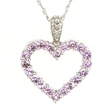 10k White Gold Heart Shaped Lab-Created Pink Sapphire Pendant w/ Diamond Accent