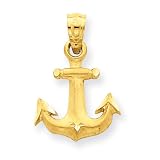 14k Gold Diamond-cut Anchor Pendant