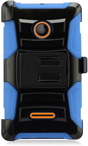 Microsoft Lumia 435 Case,IDEA LINE INC(TM)Blue Skin Case Armor Shock Proof Heavy Duty With Swivel Belt Clip Cover with Stand Black Holster+Free Stylus Pen(Blue/Black)