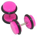 Dark/Hot Pink Fake Cheaters Illusion Ear Plugs Look 0G (8mm), Stem 16G (1.2mm), One (1) Pair