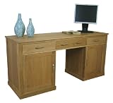 Large Hidden Office Twin Pedestal Desk Mobel Solid Oak