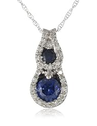 10k White Gold Teardrop Created Blue Sapphire Diamond Pendant Necklace (1/11 cttw, I-J Color, I2-I3 Clarity), 18