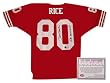 Jerry Rice San Francisco 49ers NFL Hand Signed Authentic Style Away Red Football Jersey with SB XXII