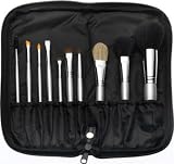 10 Piece Silver Makeup Brush Set with Protective Black Zippered Case