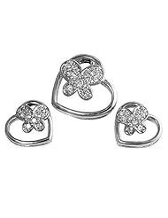 Sterling Silver Sets With Cubic Zirconia - Heart With Butterfly