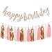 Aonor Rose Gold Birthday Party Decorations - Glittery Rose Gold Happy Birthday Banner and Tissue Paper Tassels Garland for Birthday Decorations