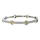 925 Silver, Amethyst, Blue Topaz, Peridot & Citrine Multi-Shape Stone Stackable Bangle with 18k Gold Accents- 8 IN