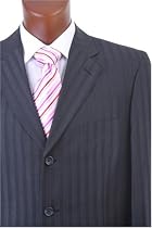 Men's Single Breasted 3 Button Black Pinstripe Super 150's Dress Suit