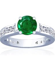 Platinum Round Cut Emerald Ring With Sidestones