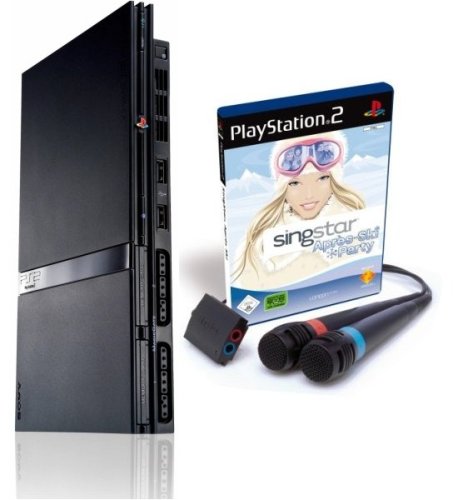 PlayStation 2 Konsole PS2 Black + SingStar Après-Ski Party (inkl. Mikrofone)